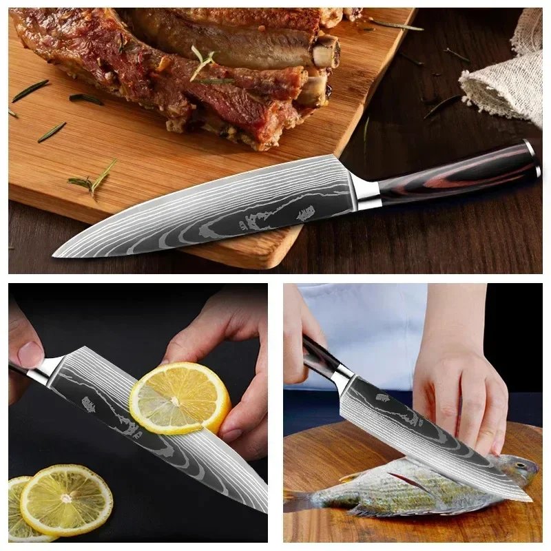 Professional Damascus Kitchen Knives Japanese Santoku Cleaver Slicing Knife Stainless Steel Boning Knife Butcher Cleaver Knife