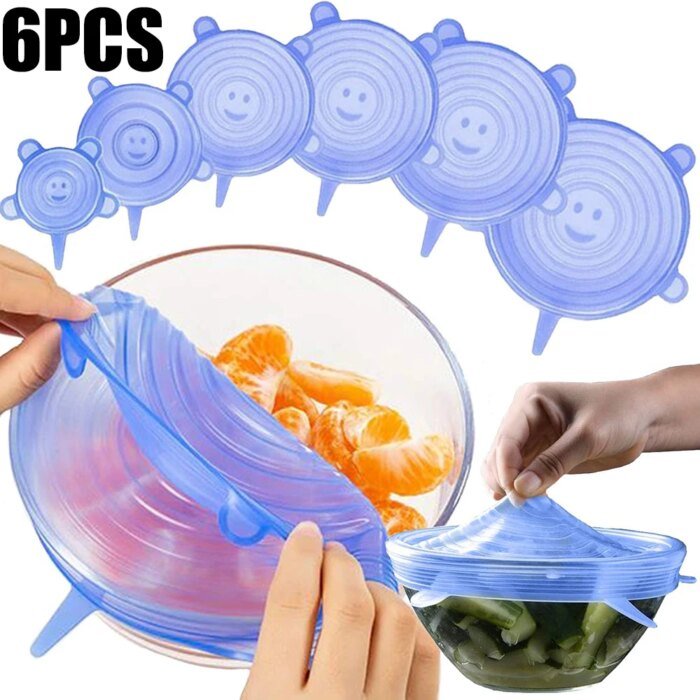 6Pcs Food Grade Silicone Preservation Cover Reusable Airtight Food Universal Dish Stretch Round Lids For Kitchen Accessories - Image 1