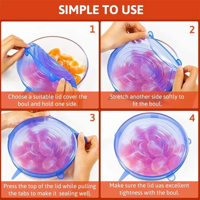 6Pcs Food Grade Silicone Preservation Cover Reusable Airtight Food Universal Dish Stretch Round Lids For Kitchen Accessories - Image 3