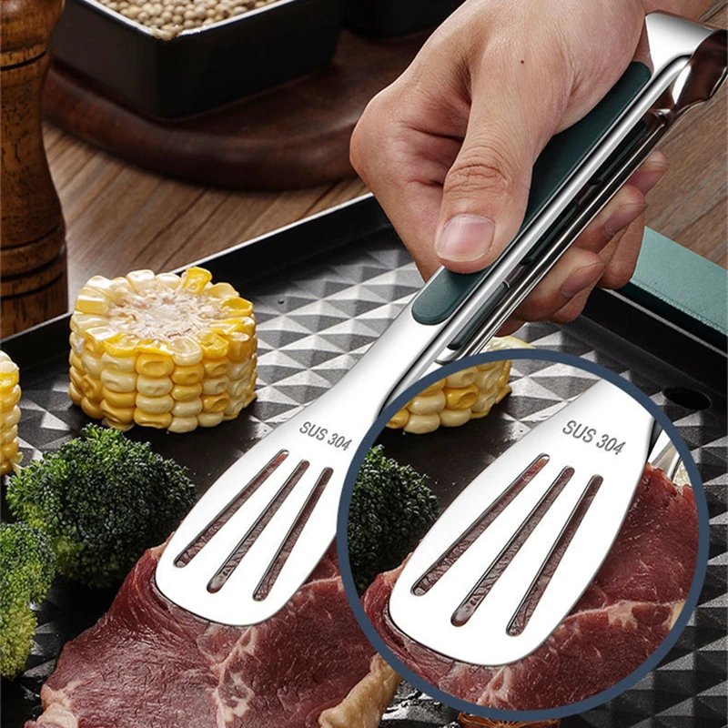 【Hot sales】1pc Non Slip Stainless Steel Food Tongs Meat Salad Bread Clip Barbecue Grill Buffet Clamp Cooking Tools Kitchen