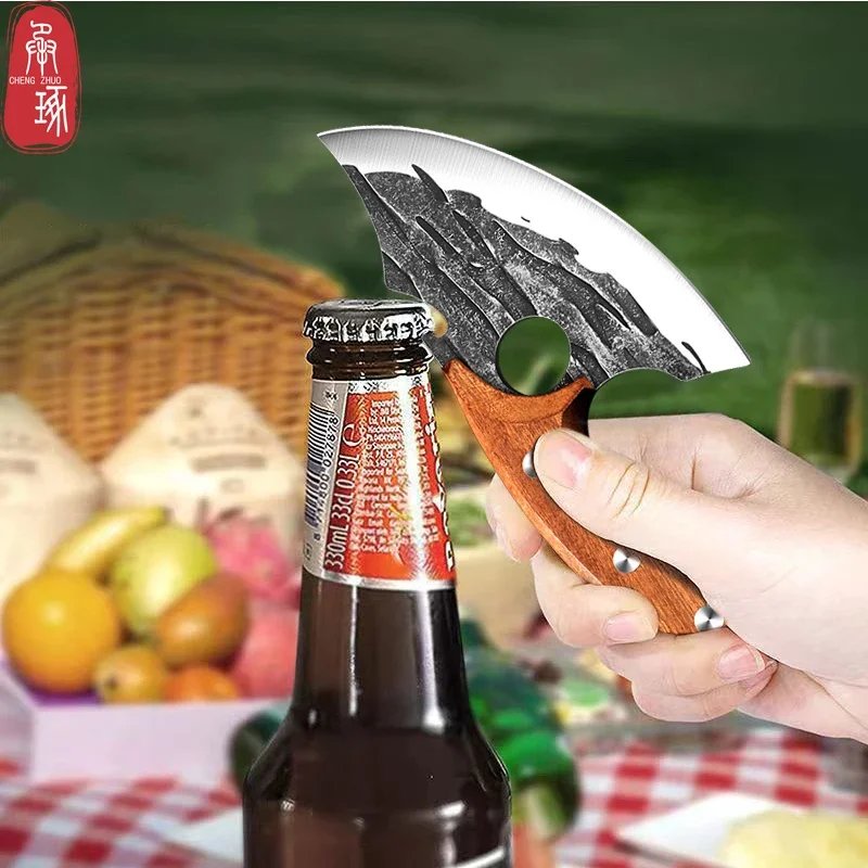 Multifunctional Kitchen Knife Stainless Steel Forged Knife Meat Cleaver Boning Knife with Bottle Opener Portable Pocket Knife