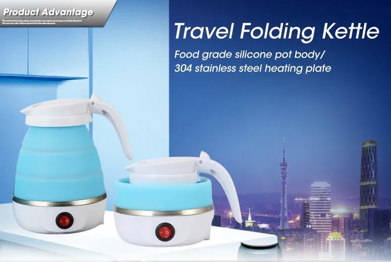 220V 0.6L Mini Folding Kettle Portable Water Heater 600W Silicone Compression Electric Kettle Home Kettle Easy To Travel