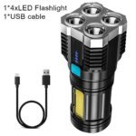 High Power Rechargeable Led Flashlight 7LED Camping Torch With Cob Side Light Lightweight Outdoor Lighting ABS Material