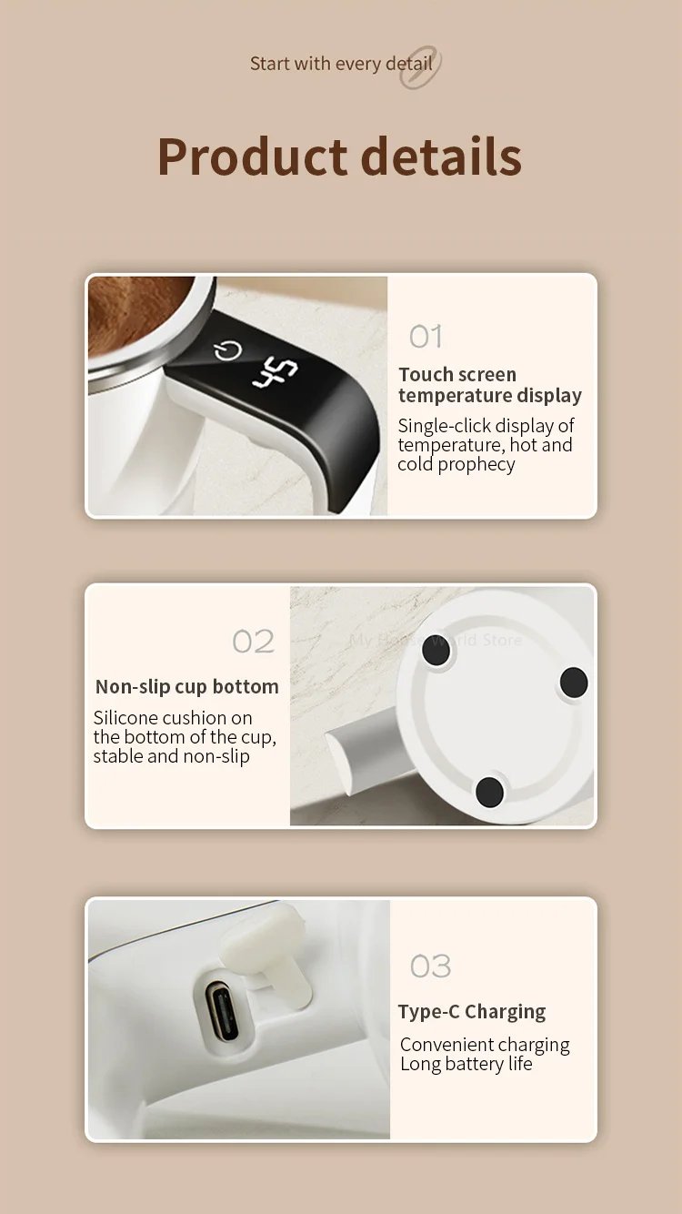 Automatic Stirring Cup Rechargeable Portable Coffee Electric Stirring Stainless Steel Mixer Rotating Magnetic Self Stirring Mugs