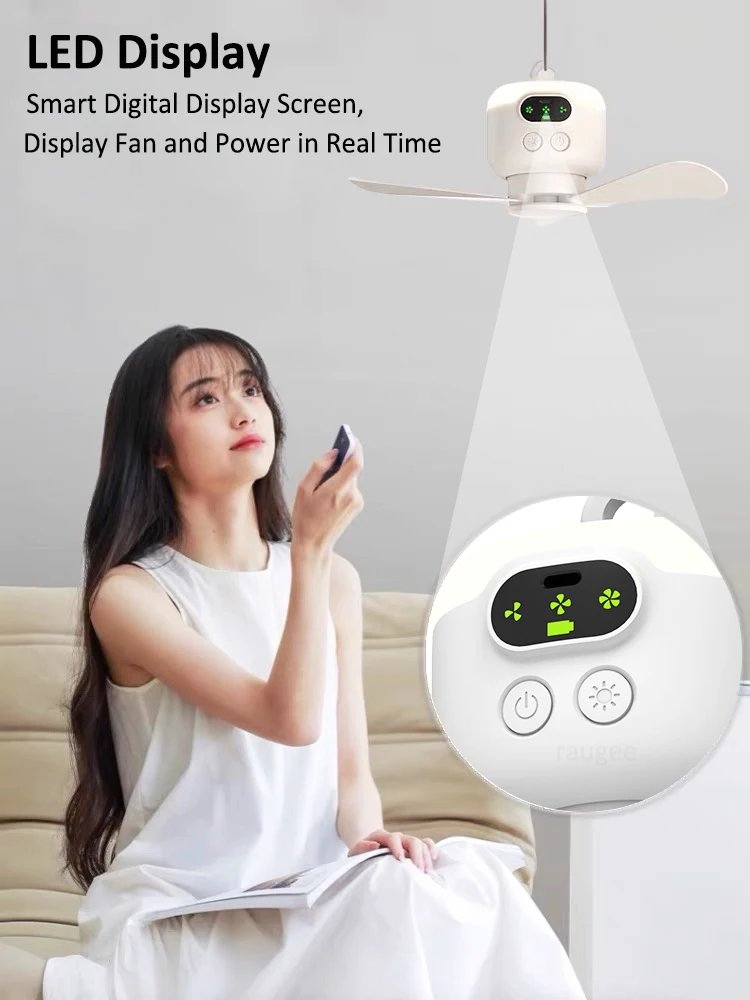 Ceiling Fan Portable Camping Tent Ceiling Canopy Fan 8000mah Rechargeable Wireless Fan Air Circulators with Remote Control Light
