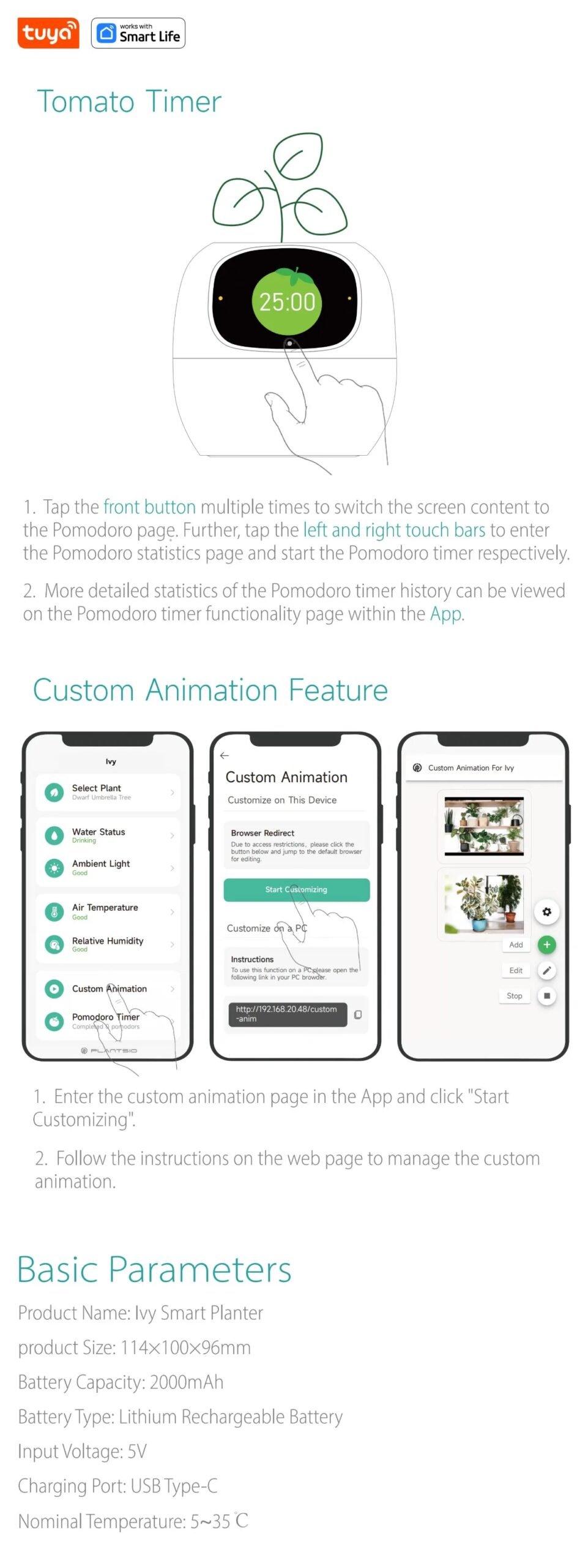 Tuya Ivy Smart Planter,Endless Fun Over 49 Rich Expressions,7 smart sensors,AI Chips Make Raising Plants Easy and Fun