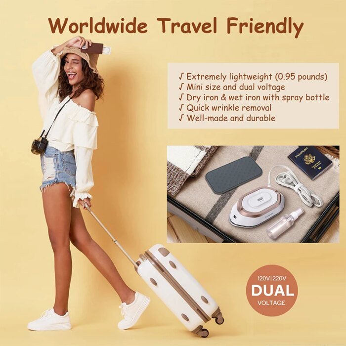 Handheld Mini Electric Dry Iron 120V/220V Dual-voltage 30S Heat Non-steam Garment Irons for Clothes Portable Lightweight Travel - Image 6