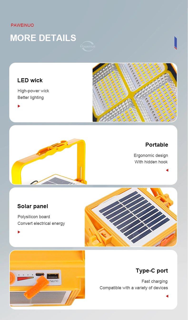 NEW 20000mAh Solar Rechargeable Camping Lantern High Power Bank LED Tent Light  Powerful Magnet Flashlight Repair Emergency Lamp