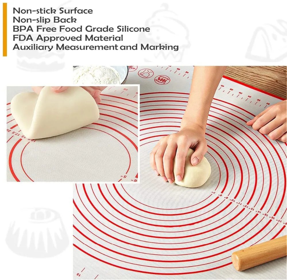 UNTIOR 1PCS Silicone Baking Mat Kneading Pad Dough Mat Pizza Cake Dough Maker Kitchen Cooking Grill Non-Stick Gadgets Bakeware