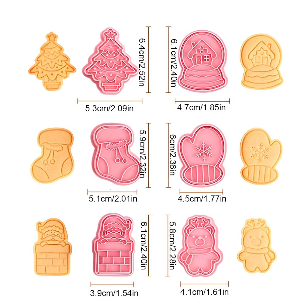 Cookies Cutter Christmas Dough Stamp Plastic 3D Cartoon Pressable Biscuit Mold Confectionery Baking Pastry Bakeware