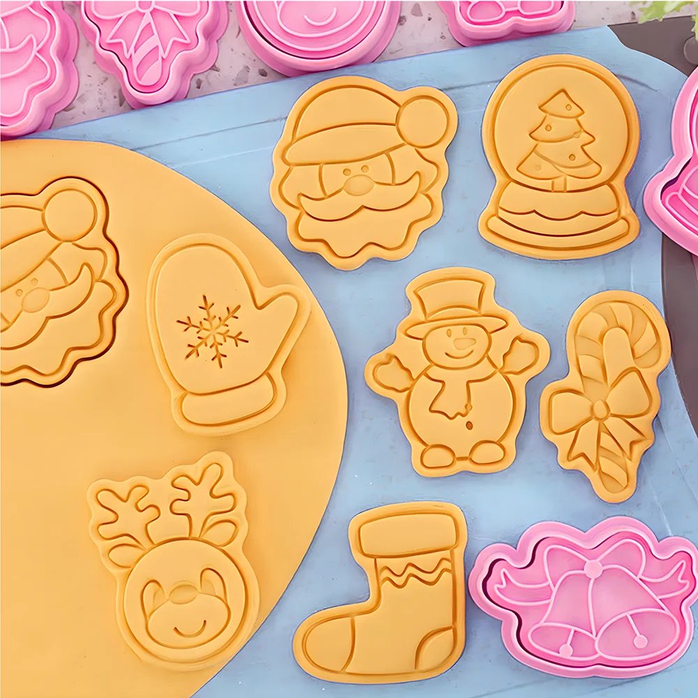 Cookies Cutter Christmas Dough Stamp Plastic 3D Cartoon Pressable Biscuit Mold Confectionery Baking Pastry Bakeware