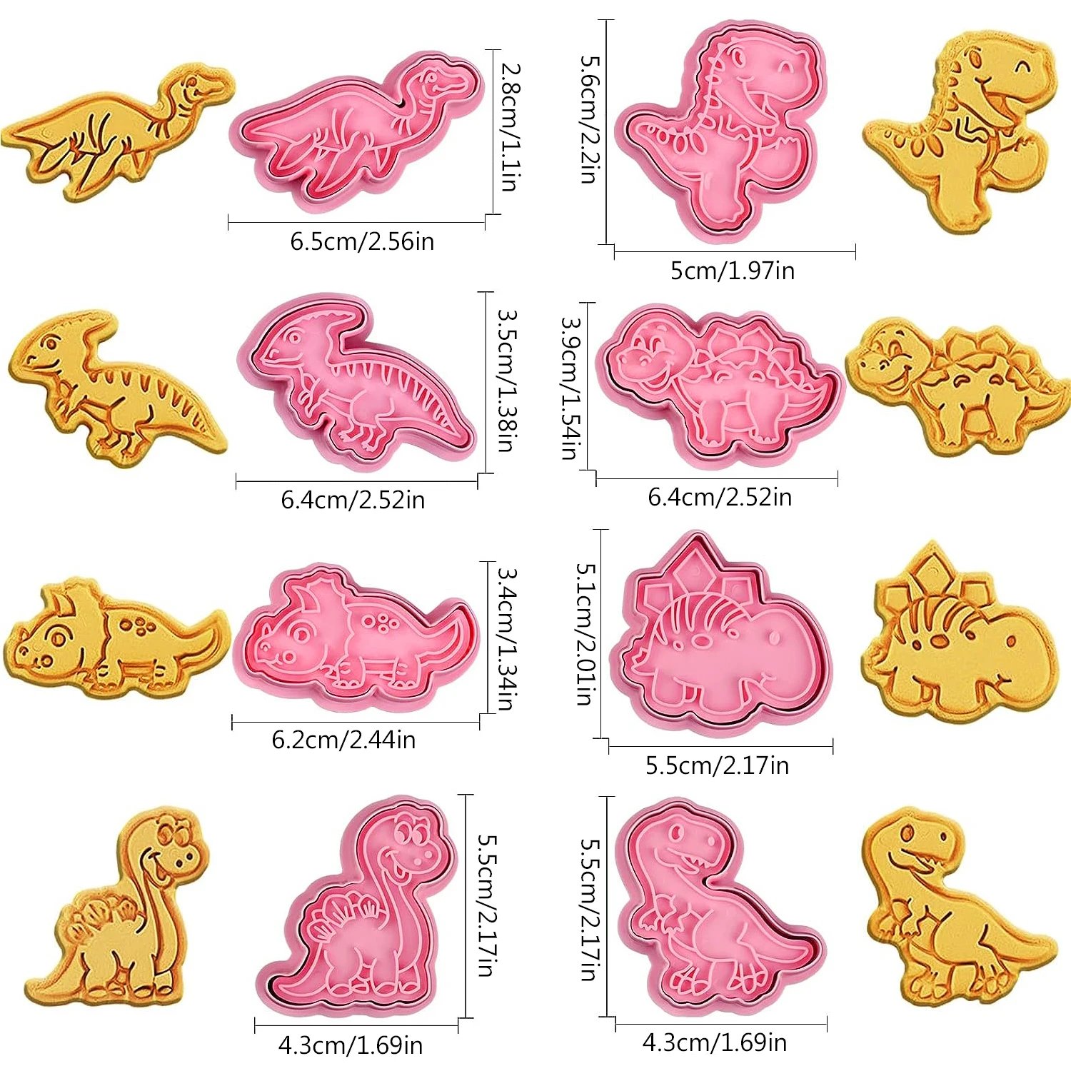 8Pcs Set Cookies Cutters Dinosaur Plastic Cartoon Pressable Biscuit Mold Confectionery Cookie Stamp Baking Pastry Bakeware Tools