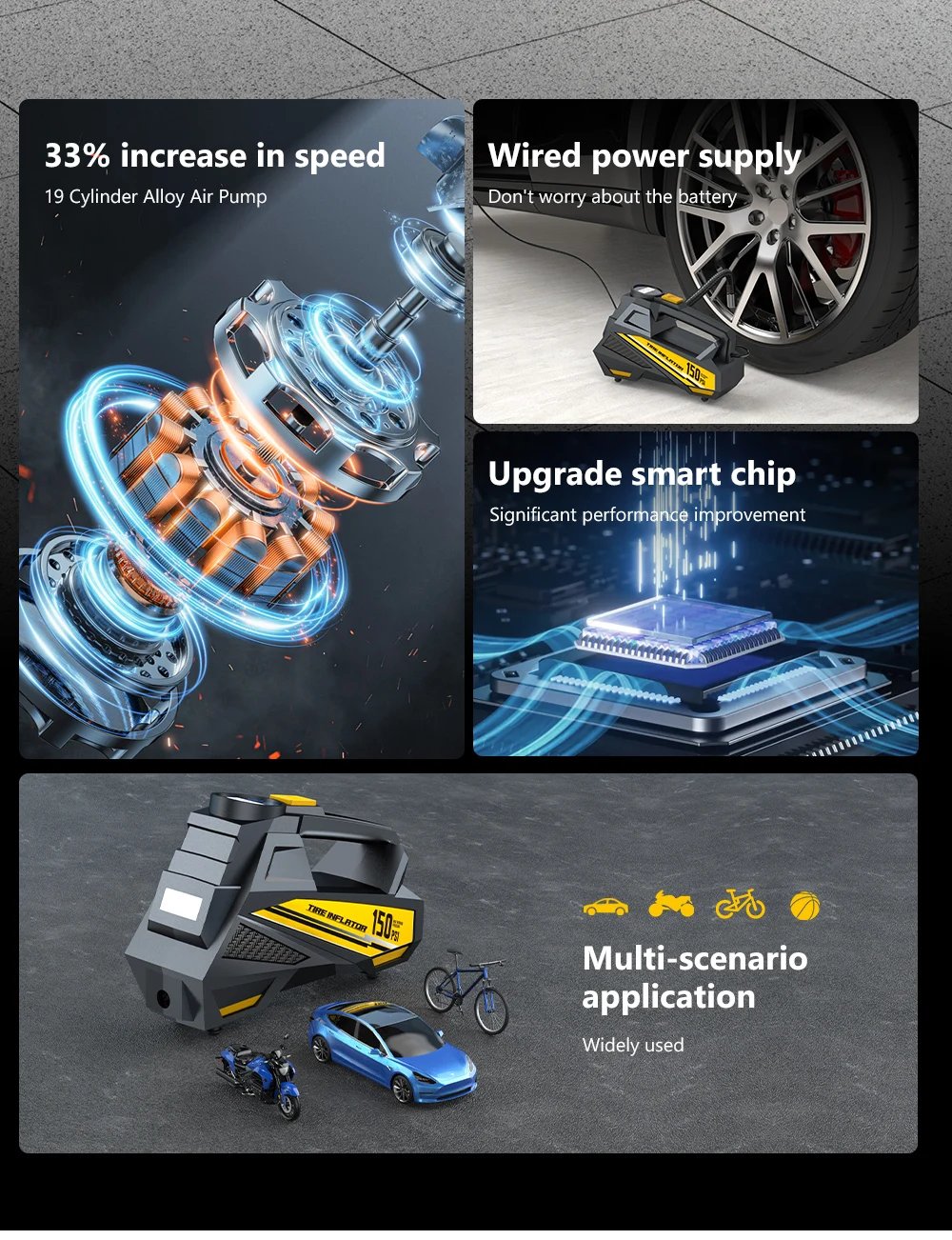 Corded Portable Car Air Pump Upgraded 12V 150PSI Electric Tire Inflator Pump Motorcycle Bike Ball LED Light Car Air Compressor Corded Portable Car Air Pump Upgraded 12V 150PSI Electric Tire Inflator Pump Motorcycle Bike Ball LED Light Car Air Compressor