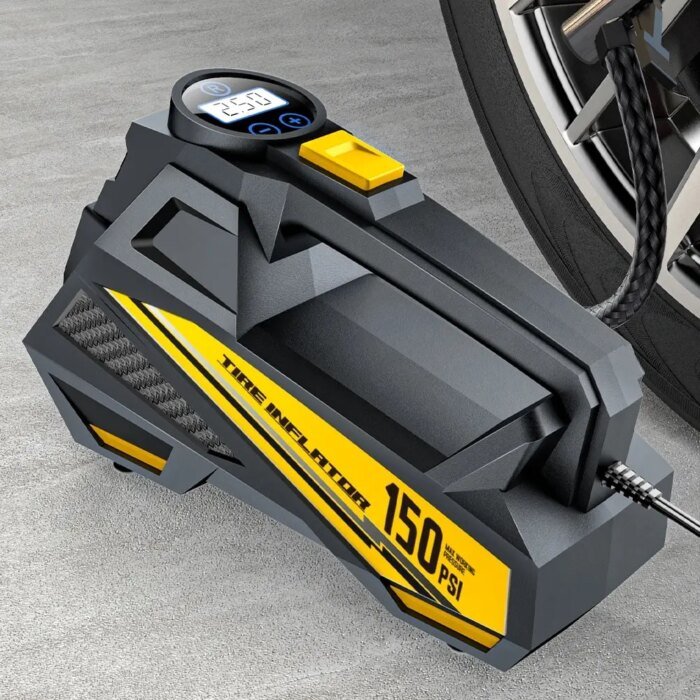 Corded Portable Car Air Pump Upgraded 12V 150PSI Electric Tire Inflator Pump Motorcycle Bike Ball LED Light Car Air Compressor - Image 1