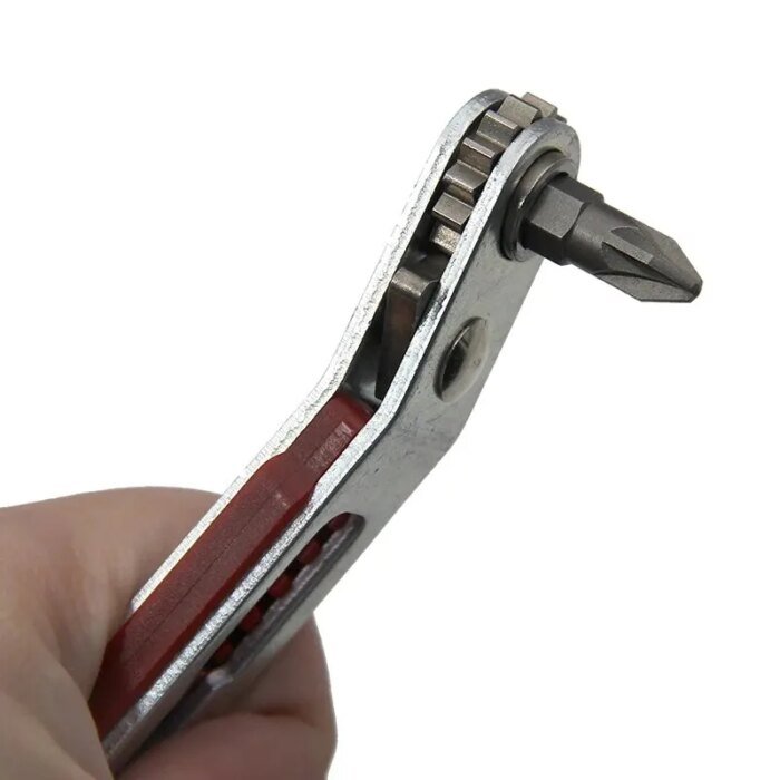 Red Elbow Bidirectional Ratchet Screwdriver Narrow Space Corner Turning Right Angle Cross Slotted Screwdriver Tool - Image 6