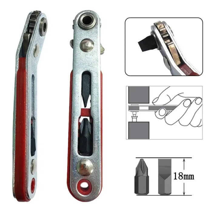 Red Elbow Bidirectional Ratchet Screwdriver Narrow Space Corner Turning Right Angle Cross Slotted Screwdriver Tool - Image 1