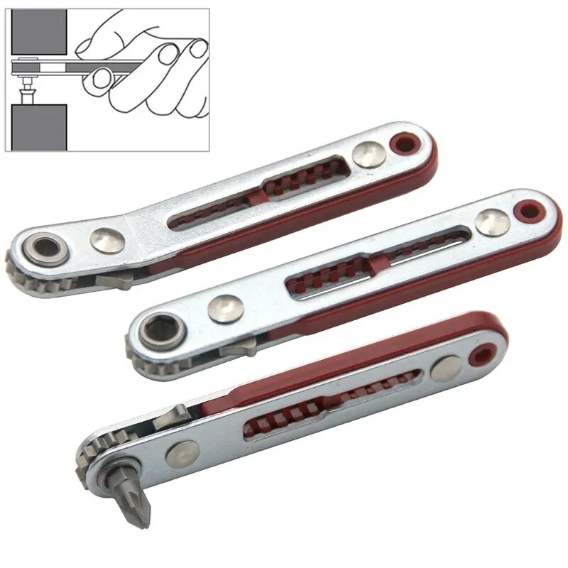 Red Elbow Bidirectional Ratchet Screwdriver Narrow Space Corner Turning Right Angle Cross Slotted Screwdriver Tool