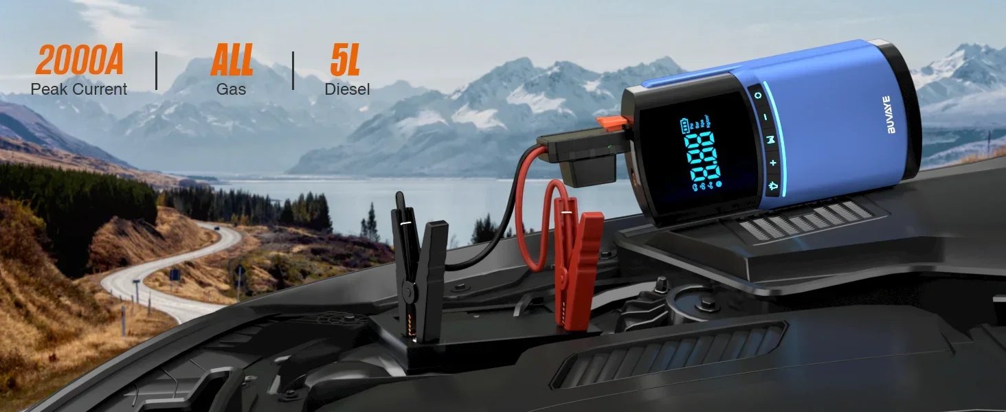 BUVAYE 4 in 1 Car Jump Starter Air Pump 150PSI Tyre Compressor 2000A Starter Device 10000mAh Power bank Digital Inflatable Pump BUVAYE 4 in 1 Car Jump Starter Air Pump 150PSI Tyre Compressor 2000A Starter Device 10000mAh Power bank Digital Inflatable Pump