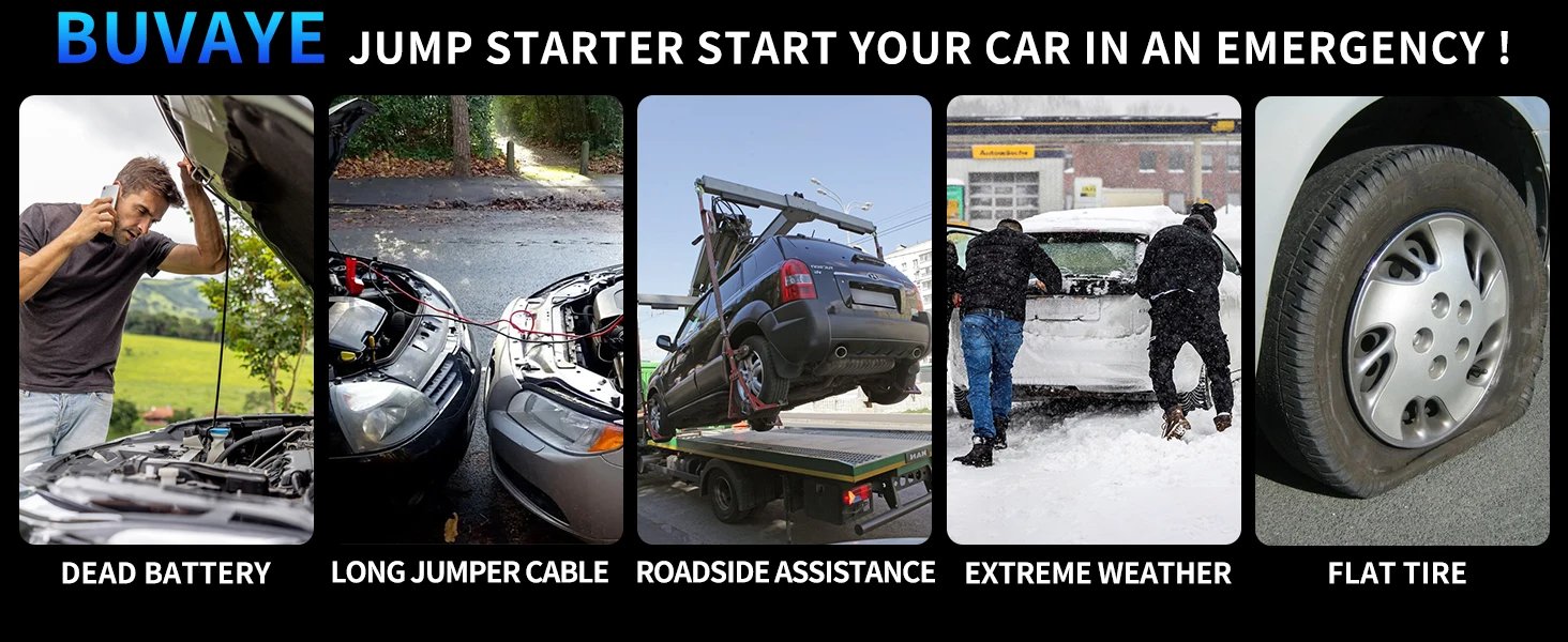 BUVAYE 4 in 1 Car Jump Starter Air Pump 150PSI Tyre Compressor 2000A Starter Device 10000mAh Power bank Digital Inflatable Pump BUVAYE 4 in 1 Car Jump Starter Air Pump 150PSI Tyre Compressor 2000A Starter Device 10000mAh Power bank Digital Inflatable Pump
