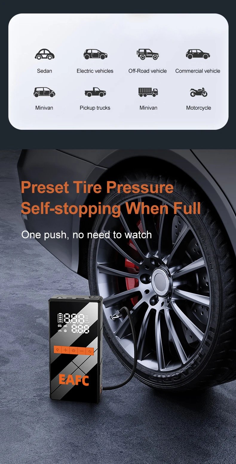 12V Car Jump Starter 4 In 1 Car Wireless Tire Inflator Pump Air Compressor Power Bank Potable Battery Starting Fast Charging