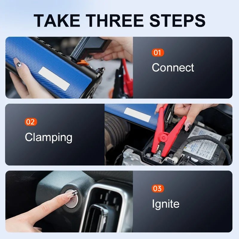 Wireless Car Jump Starter Air Pump Air Compressor Power Bank 4 in 1 10KmAh Car Battery Starter Starting Auto Tyre Inflator