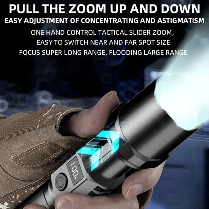 High Power XHP100 Led Flashlight Rechargeable Retractable Flashlight Digital Zoom Usb Hand Light For Camping,Outdoor And Emerge - Image 3