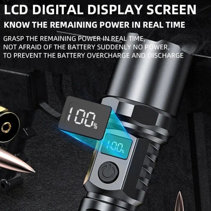 High Power XHP100 Led Flashlight Rechargeable Retractable Flashlight Digital Zoom Usb Hand Light For Camping,Outdoor And Emerge - Image 4