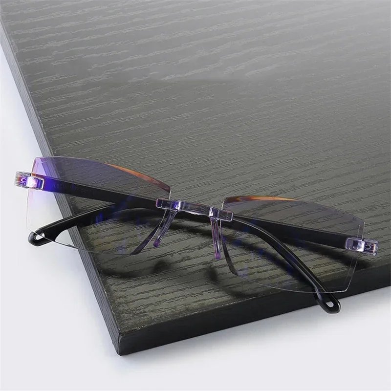 2 Pair New Men Women Rimless Reading Glasses Anti Blue Light Bifocal Far Near Magnification Eyewear Presbyopic Glasses +150 +200