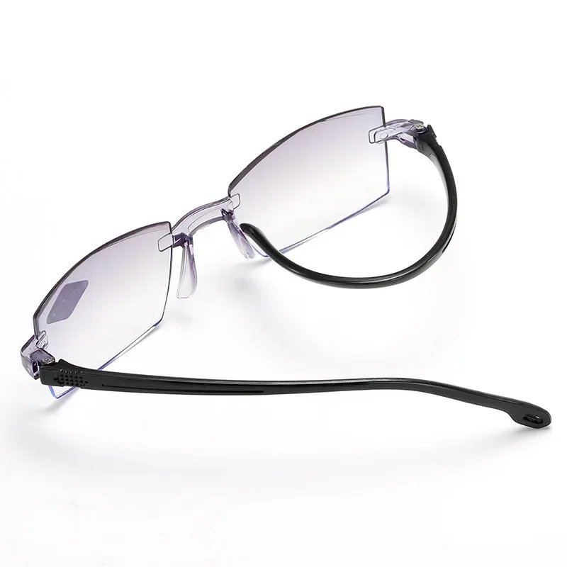 2 Pair New Men Women Rimless Reading Glasses Anti Blue Light Bifocal Far Near Magnification Eyewear Presbyopic Glasses +150 +200