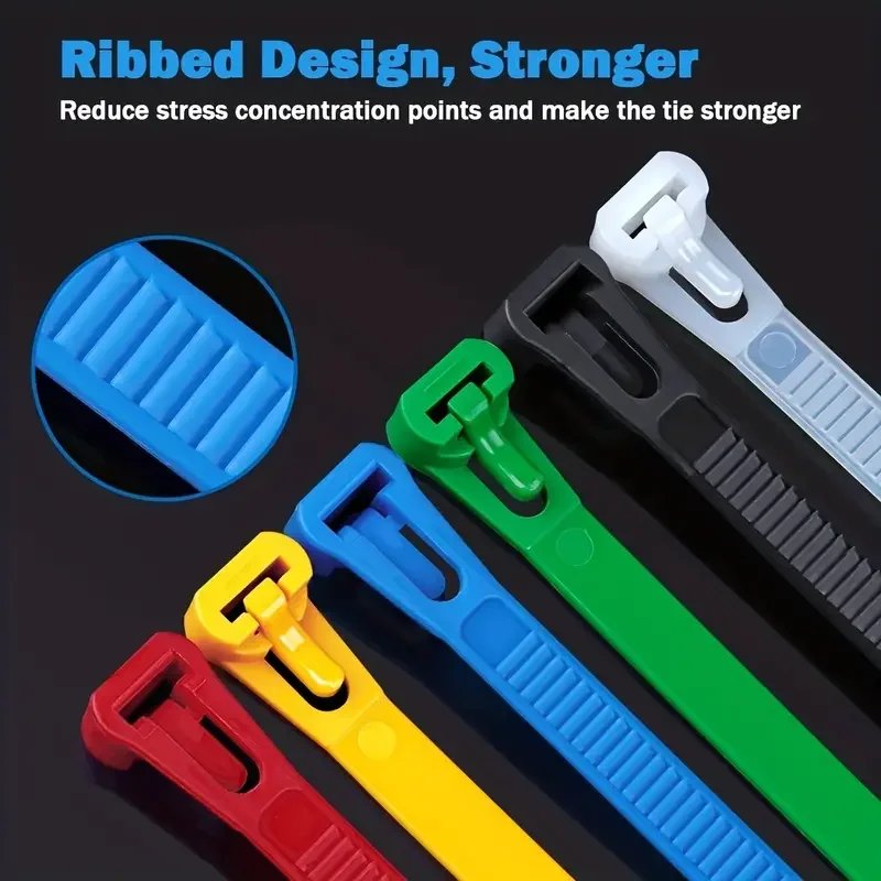 100 Reusable Cable Ties, Cable Lock Loop Nylon Ties Removable, Recyclable, Mixed Colours, Black, White