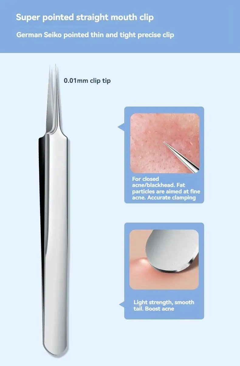 11Pcs Ingrown Hair Tweezers Acne Blackhead Removal Needles Black Dots Cleaner Pore Cleaner Deep Cleansing Face Skin Care Tools