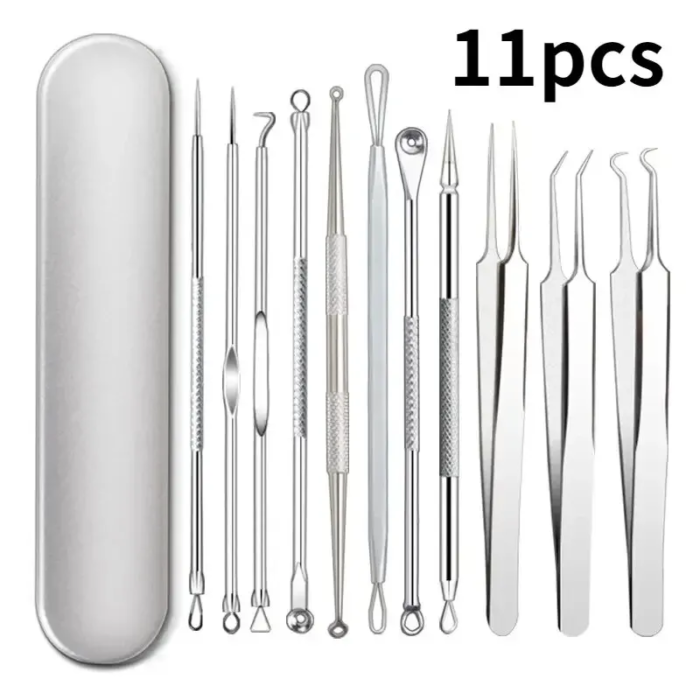 11Pcs Ingrown Hair Tweezers Acne Blackhead Removal Needles Black Dots Cleaner Pore Cleaner Deep Cleansing Face Skin Care Tools - Image 1