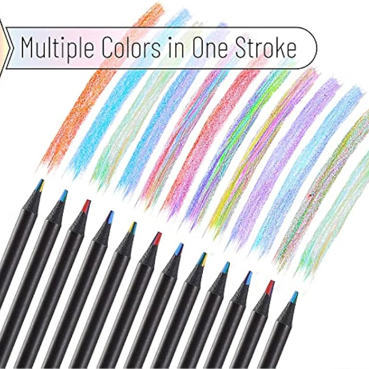 10 Pcs Colored Black Wood Pencils, 7 in 1 Rainbow Drawing Pencil. for Sketching, Doodling, Coloring, Painting