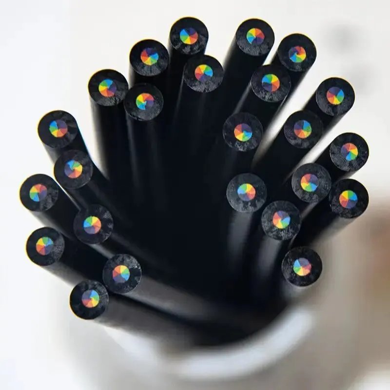 10 Pcs Colored Black Wood Pencils, 7 in 1 Rainbow Drawing Pencil. for Sketching, Doodling, Coloring, Painting