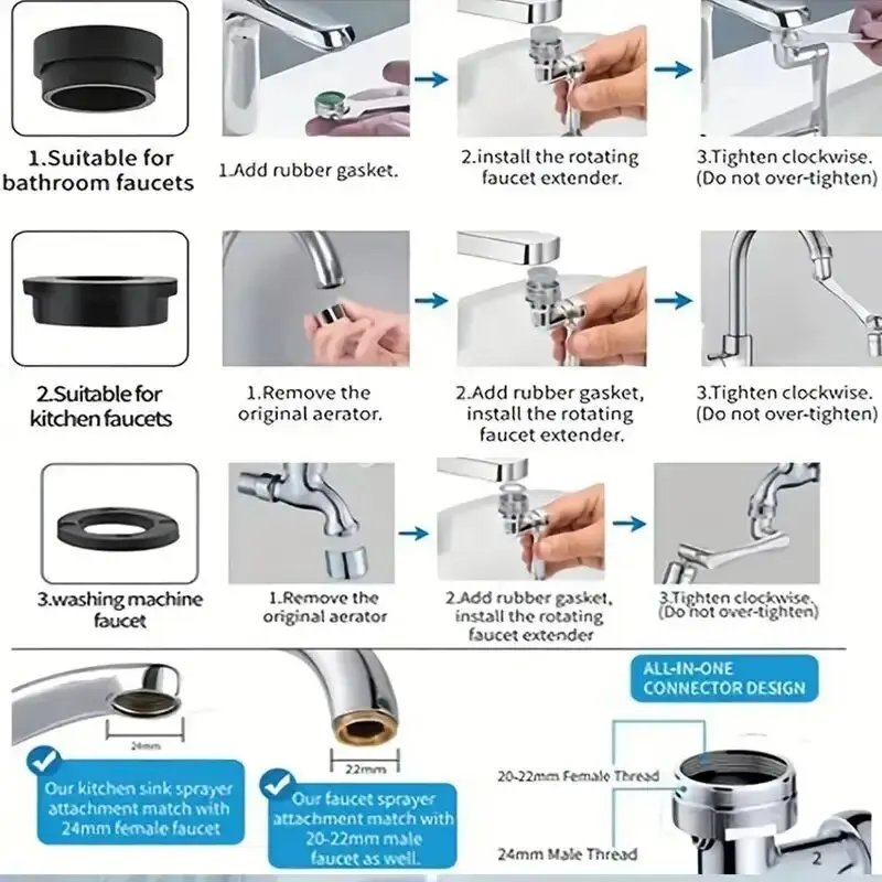 2pcs Faucet Extender, ABS Robotic Arm,Single Mode,1080° Rotating Universal Faucet Extension, Swivel Faucet For Bathroom Sink