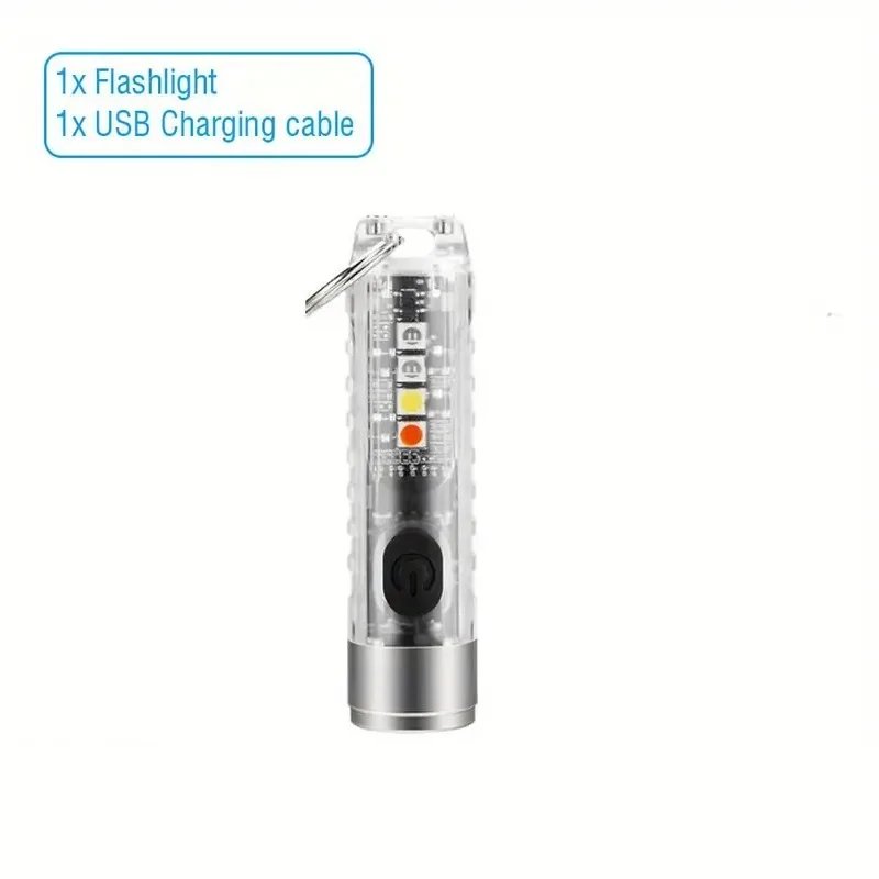 1PC Rechargeable Mini Keychain Flashlight with 10 Modes and Magnetic Base - Ideal for Camping and Outdoor Activities