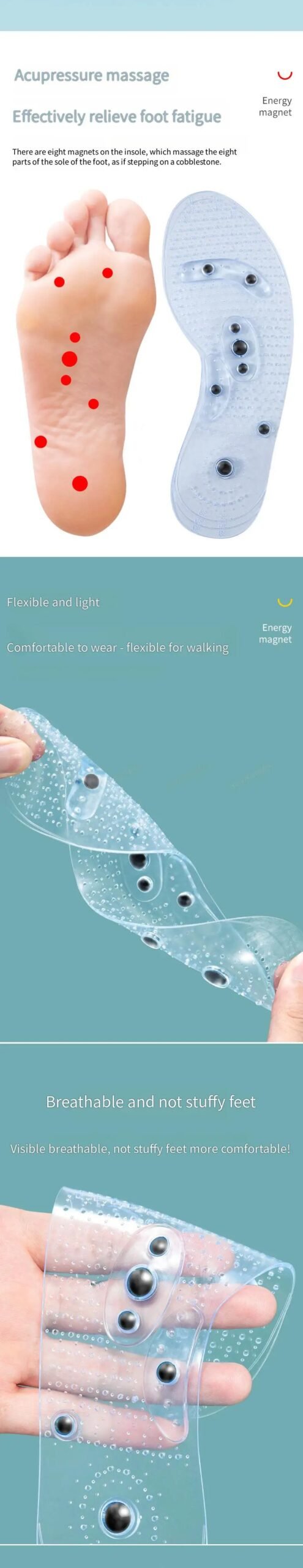 Acupressure on Foot Shoes Insole Magnet Massage Silicone Insoles for Medical Men increase time Women lose weight Shoe Sole