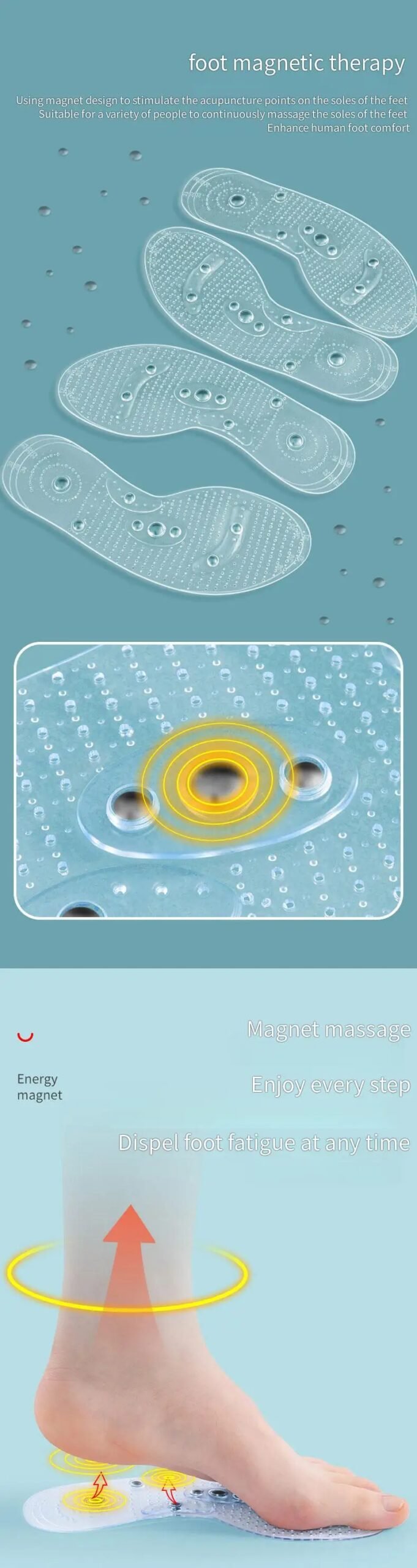 Acupressure on Foot Shoes Insole Magnet Massage Silicone Insoles for Medical Men increase time Women lose weight Shoe Sole
