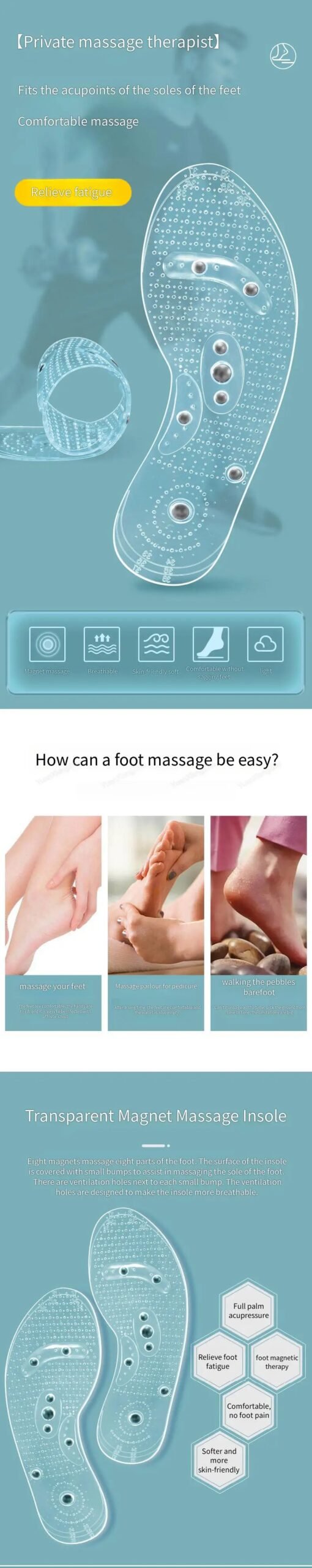 Acupressure on Foot Shoes Insole Magnet Massage Silicone Insoles for Medical Men increase time Women lose weight Shoe Sole