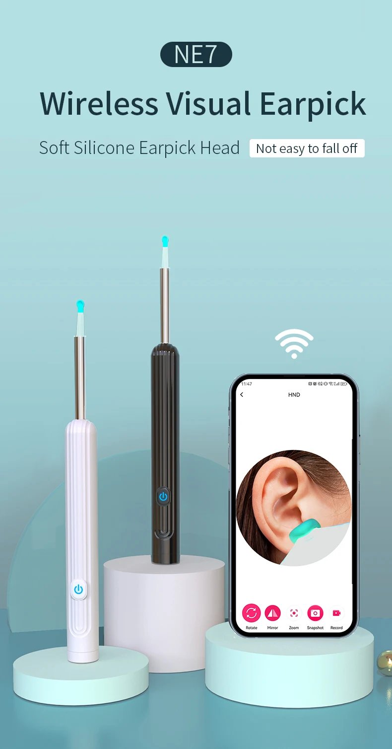 Smart Visual Ear Cleaner with Camera 1296P Ear Sticks USB C Charging Ear Wax Removal Tool WIFI Connection 6 LED Lights Earpick