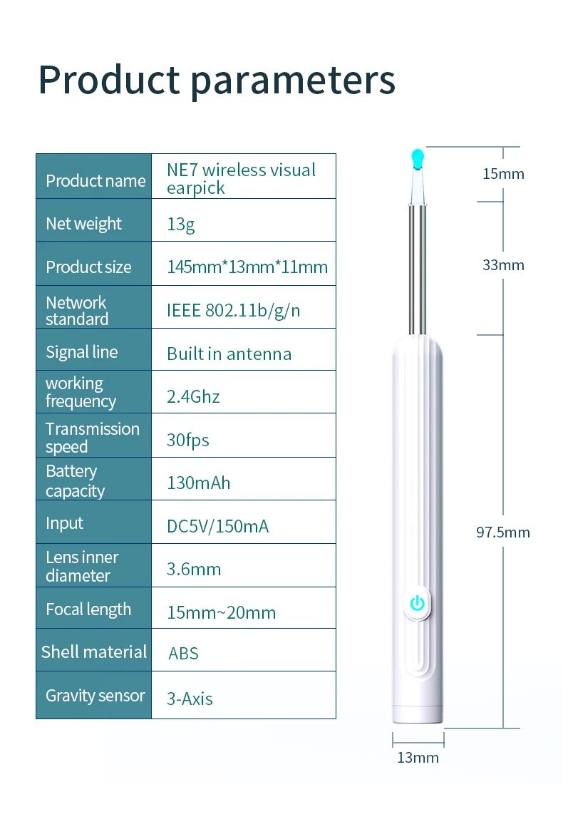 Smart Visual Ear Cleaner with Camera 1296P Ear Sticks USB C Charging Ear Wax Removal Tool WIFI Connection 6 LED Lights Earpick