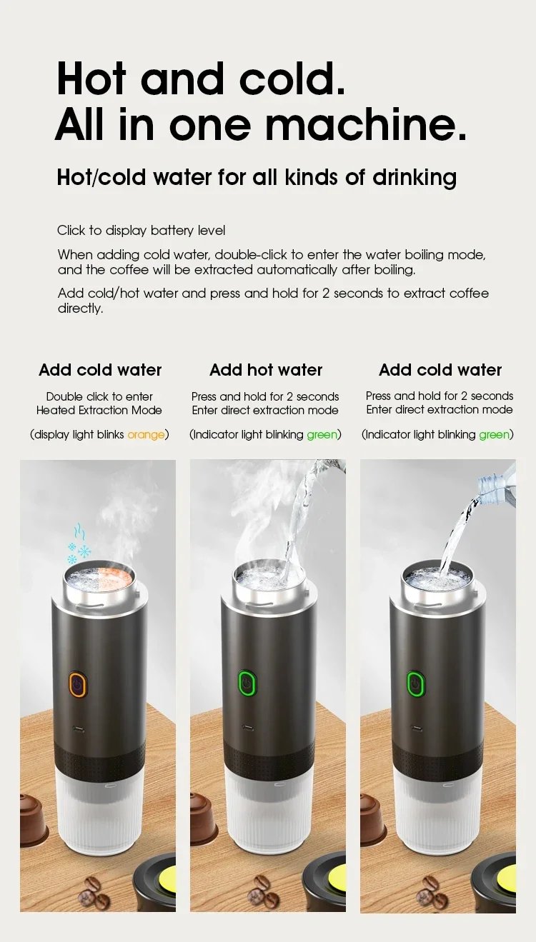 3 in 1 Electric Travel Espresso Machine Heating Water Portable Coffee Maker Compatible with Ground Coffee Small Large Capsules