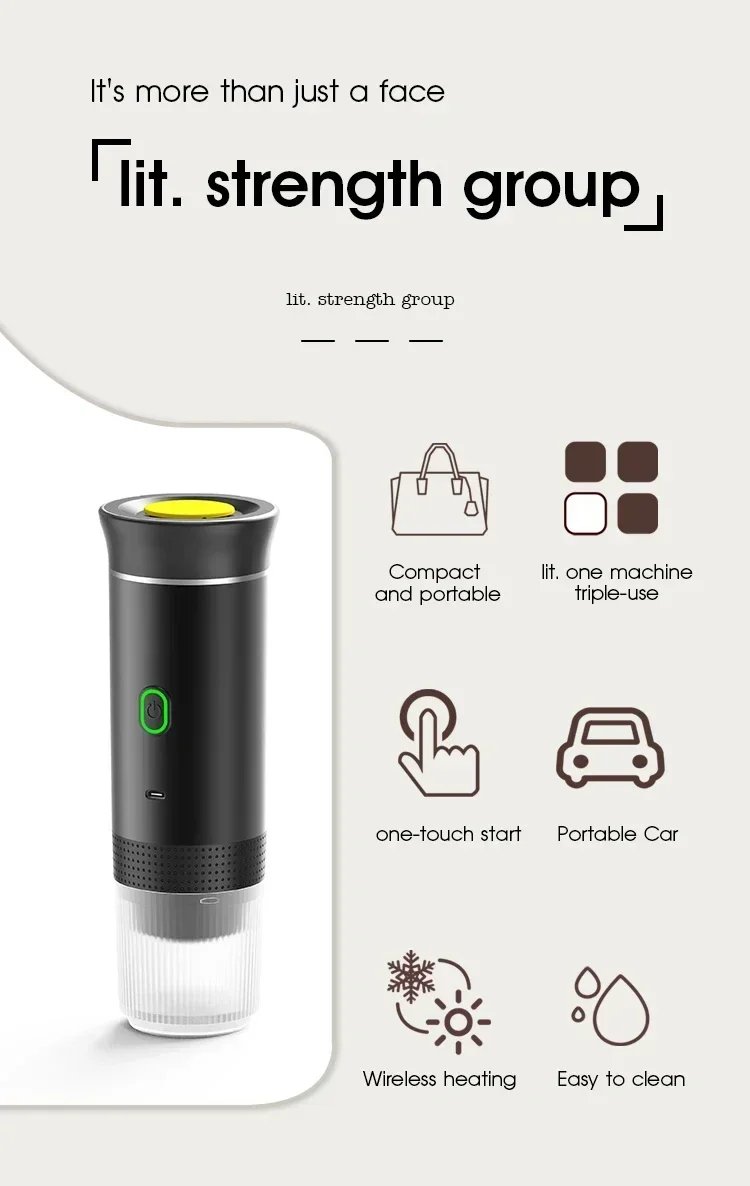 3 in 1 Electric Travel Espresso Machine Heating Water Portable Coffee Maker Compatible with Ground Coffee Small Large Capsules