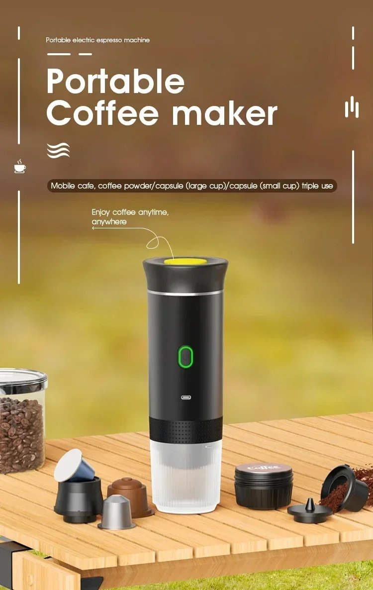 3 in 1 Electric Travel Espresso Machine Heating Water Portable Coffee Maker Compatible with Ground Coffee Small Large Capsules