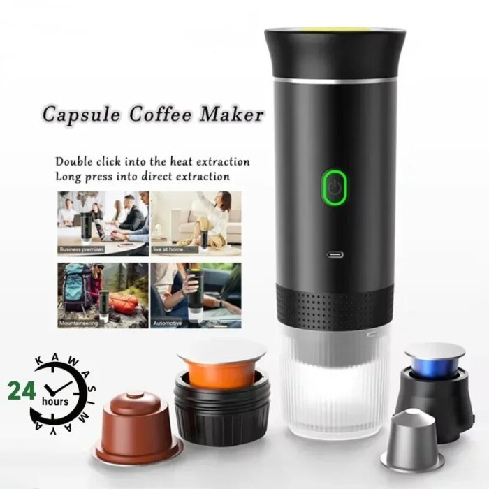3 in 1 Electric Travel Espresso Machine Heating Water Portable Coffee Maker Compatible with Ground Coffee Small Large Capsules - Image 2