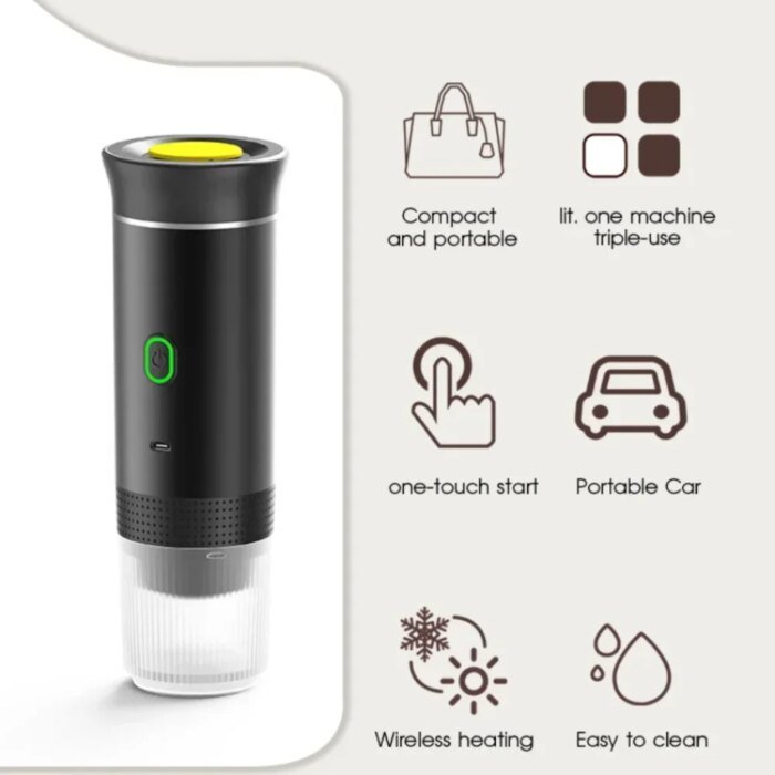 3 in 1 Electric Travel Espresso Machine Heating Water Portable Coffee Maker Compatible with Ground Coffee Small Large Capsules - Image 6