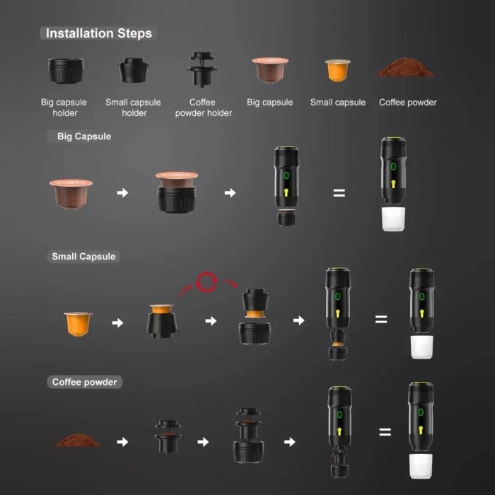 3 in 1 Electric Travel Espresso Machine Heating Water Portable Coffee Maker Compatible with Ground Coffee Small Large Capsules - Image 5