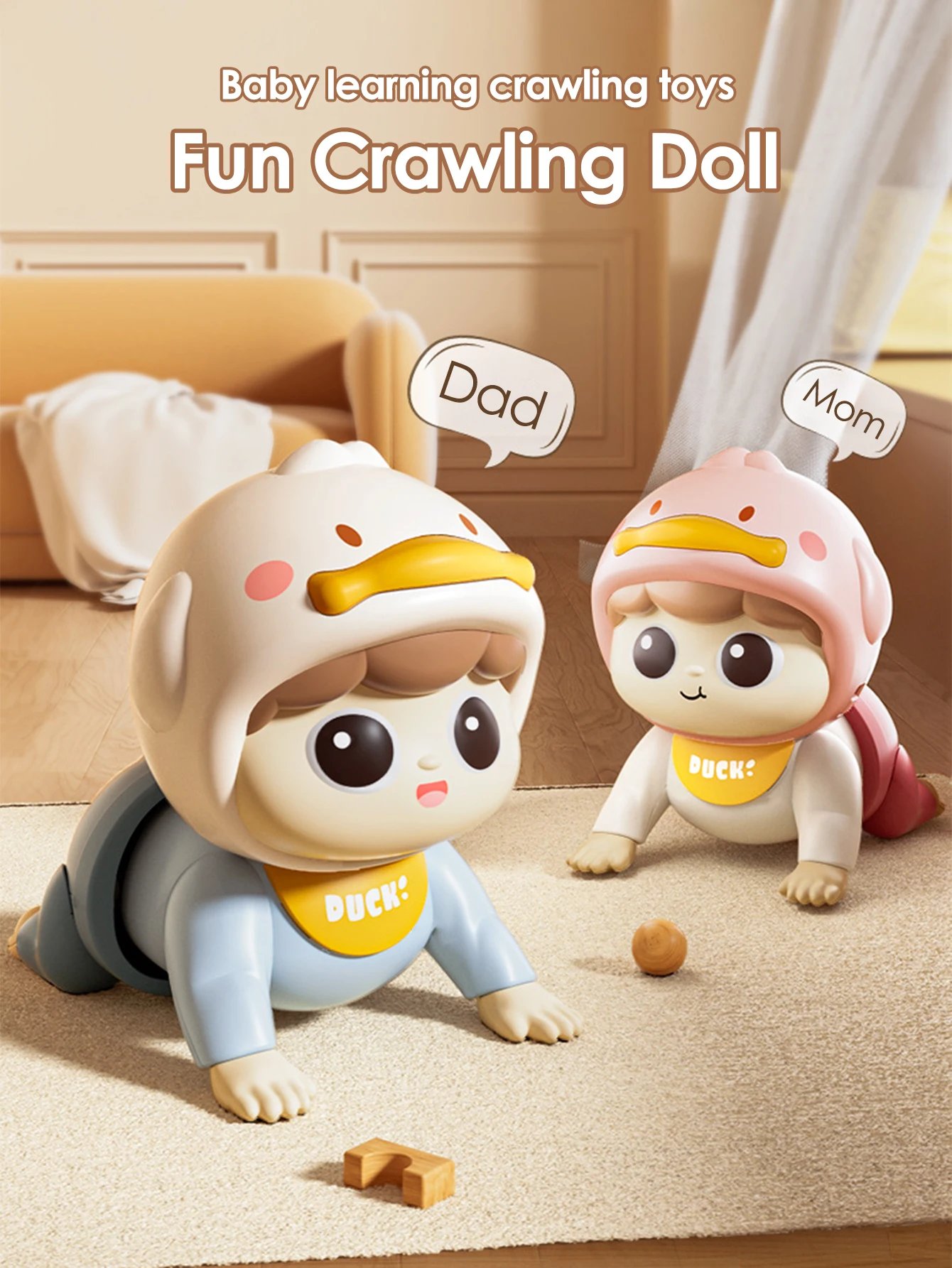 1 crawling doll baby toy with music, aged 0-1, learning crawling guidance and head up training