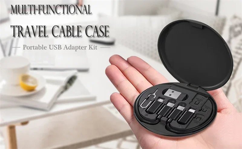 60W Multi Type-C To USB C To Micro USB To Lighting Fast Charging Phone Cable Kit for IPhone 14 13 15 Pro Data Cable Storage Box