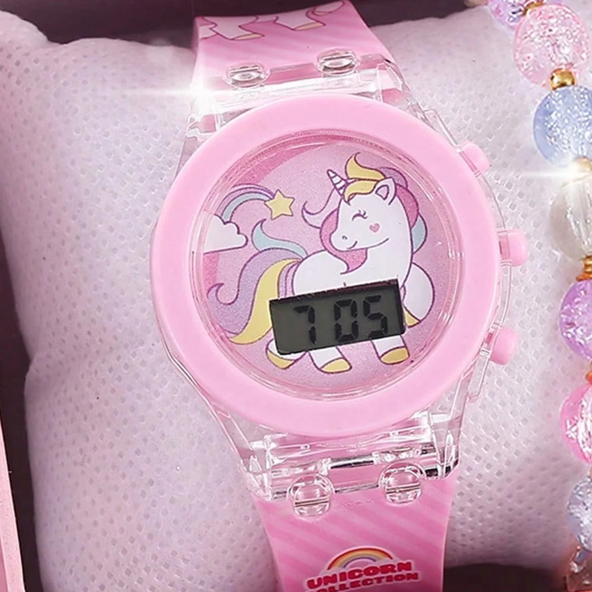 1pcs Unicorn Pink Silicone Electronic Watch +1pcs Unicorn Crystal Bracelet Set as a Gift for My DAUGHTER'S GRADUATION Season